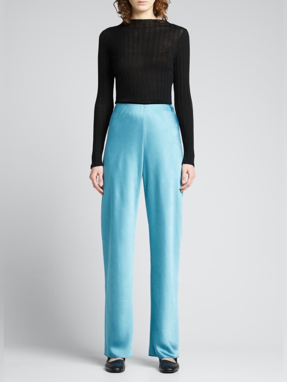 Vince Fluid Bias Satin Trouser Pants High Waist Wide Lg Deep Lagoon quiet luxury